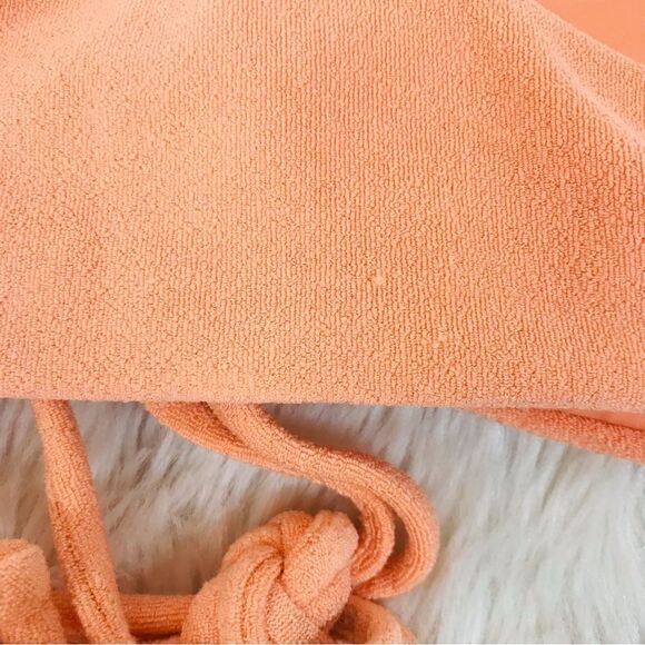 L*SPACE Dax Terry Bikini Top Cabana Bitsy Cut Cheeky Bottom Peach Size Small New - Picture 15 of 15